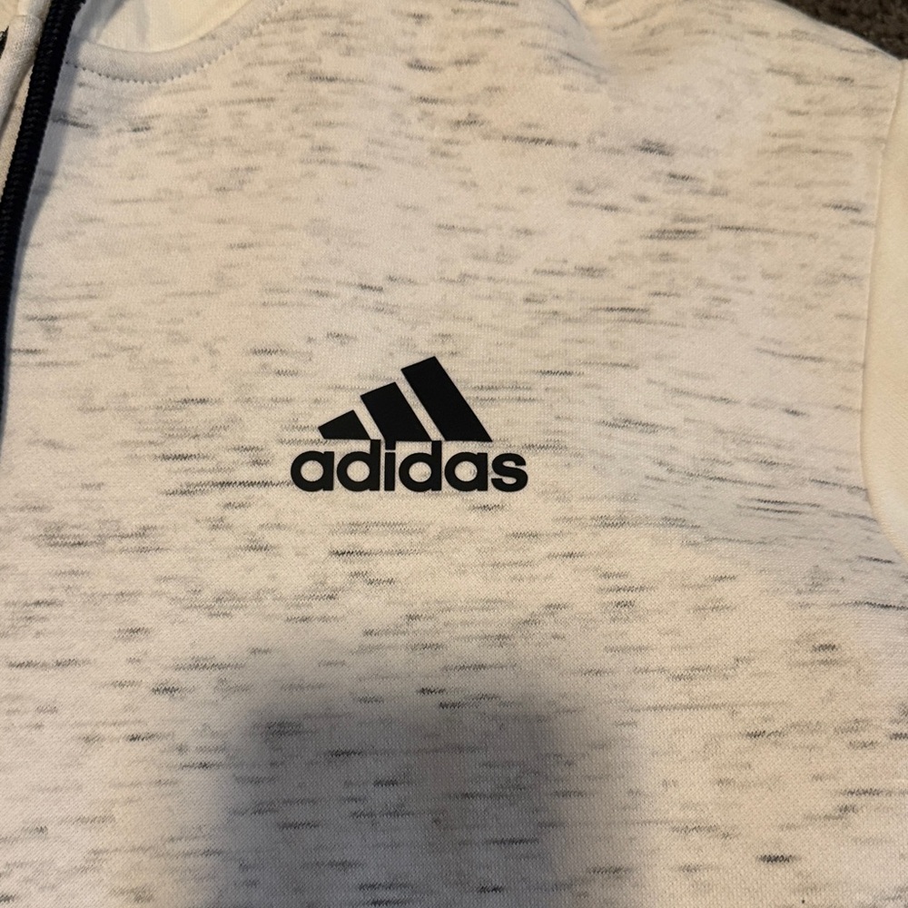 adidas White Heather and Black Logo Full-Zip Hoodie - Picture 3 of 6